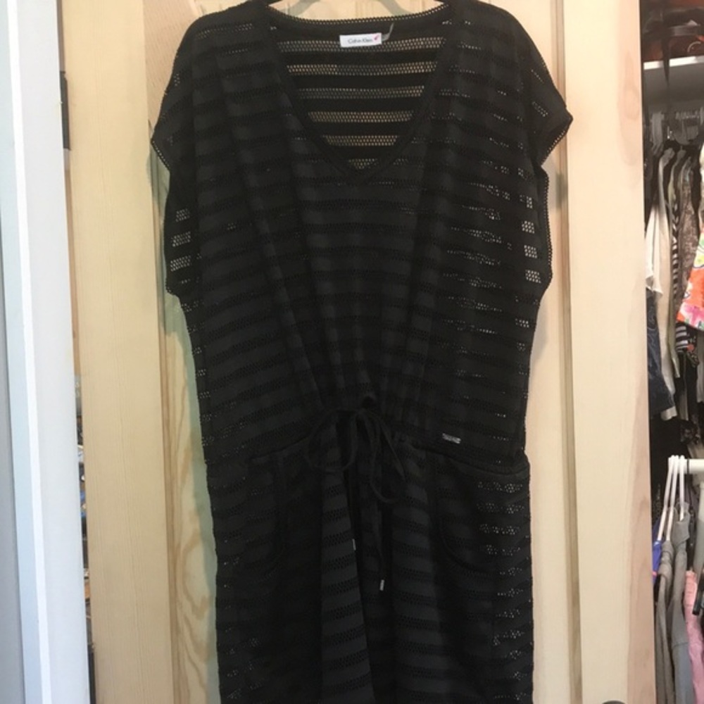 Calvin Klein Black eyelet beach coverup